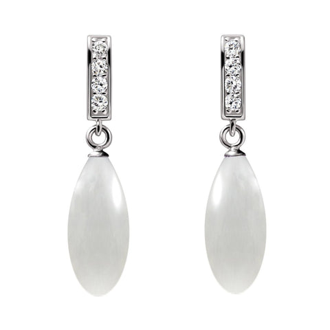 Natural White Iridescent Moonstone Gemstones & 925 Sterling Silver Earrings With CZ Detail. - Franki Baker Jewellery
