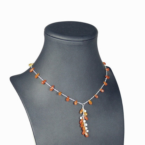 Orange Carnelian and Pearl Necklace on Sterling Silver Chain - Franki Baker Jewellery