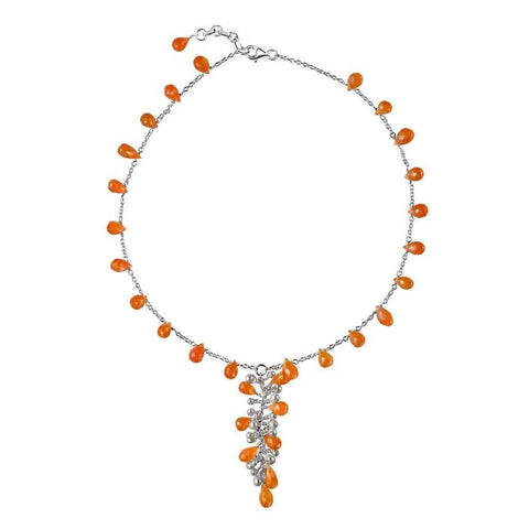 Orange Carnelian and Pearl Necklace on Sterling Silver Chain - Franki Baker Jewellery