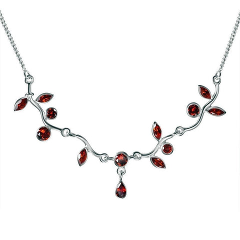 Orange Cubic Zirconia and Silver Leaf Necklace - Franki Baker Jewellery