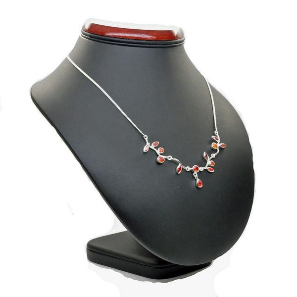 Orange Cubic Zirconia and Silver Leaf Necklace - Franki Baker Jewellery