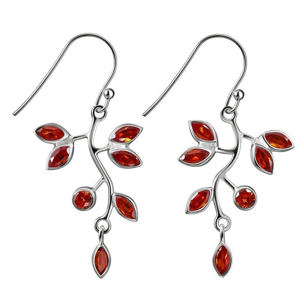 Orange Cubic Zirconia and Sterling Silver Vine Leaf Drop Earrings - Franki Baker Jewellery