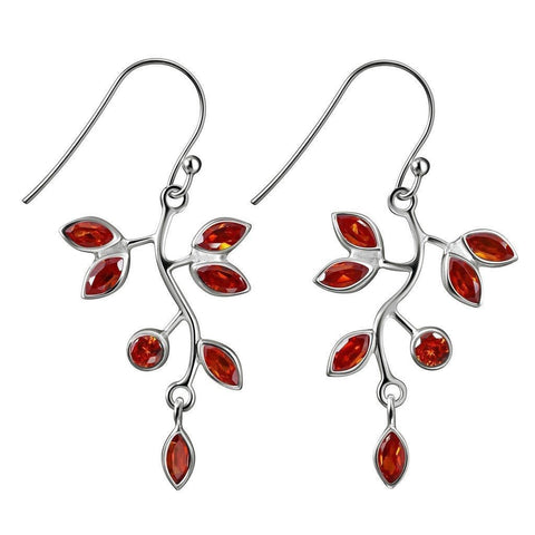 Orange Cubic Zirconia and Sterling Silver Vine Leaf Drop Earrings - Franki Baker Jewellery