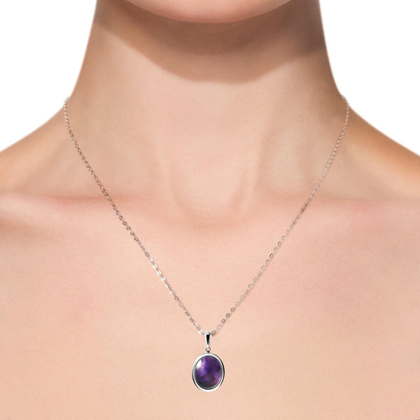 Oval Natural Amethyst Gemstone Pendant Necklace & 925 Sterling Silver Length:50cm - Franki Baker Jewellery