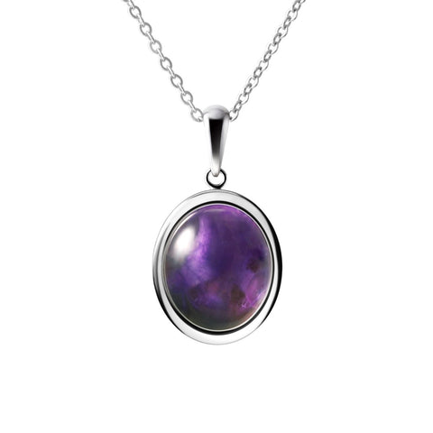 Oval Natural Amethyst Gemstone Pendant Necklace & 925 Sterling Silver Length:50cm - Franki Baker Jewellery