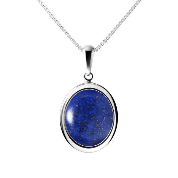 Oval Natural Lapis Lazuli Gemstone Pendant Necklace & 925 Sterling Silver. Chain length:50cm