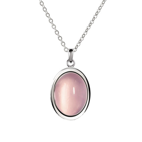 Oval Rose Quartz Gemstone Pendant Necklace on 925 Sterling Silver.Chain - Franki Baker Jewellery