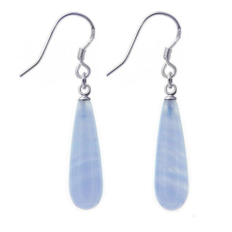 Pear Drop Shaped Blue Lace Agate and Silver Earrings - Franki Baker Jewellery