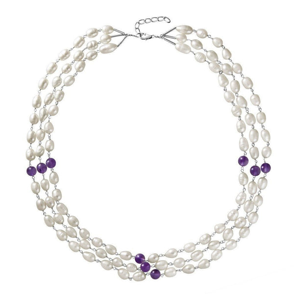 Pearl, Amethyst and Sterling Silver 3 Strand Necklace - Franki Baker Jewellery