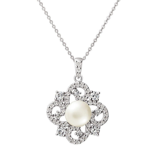 Pearl and Simulated Diamond (CZ) Twirl Pendant on Silver Chain - Franki Baker Jewellery