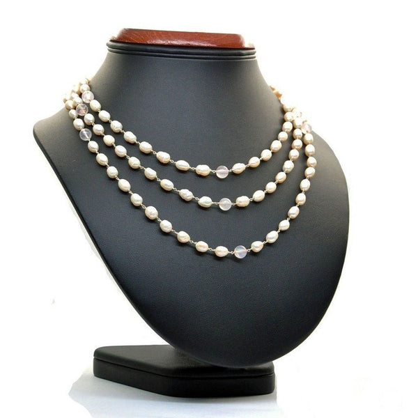 Pearls, Pink Rose Quartz and Sterling Silver Necklace - Franki Baker Jewellery