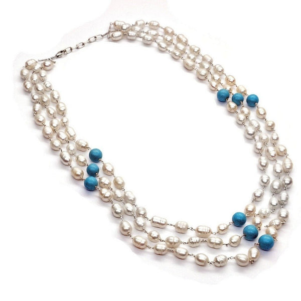Pearls, Turquoise and Sterling Silver Necklace - Franki Baker Jewellery