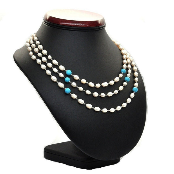 Pearls, Turquoise and Sterling Silver Necklace - Franki Baker Jewellery