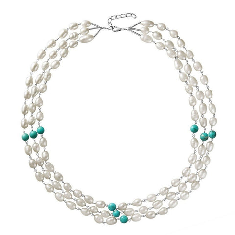 Pearls, Turquoise and Sterling Silver Necklace - Franki Baker Jewellery