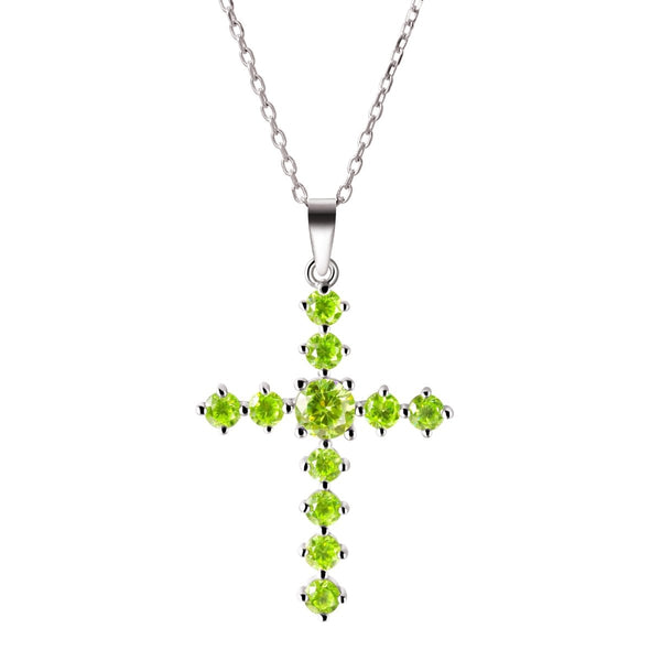Peridot Coloured Crystal Gemstone & Sterling Silver Cross Pendant Necklace - Franki Baker Jewellery