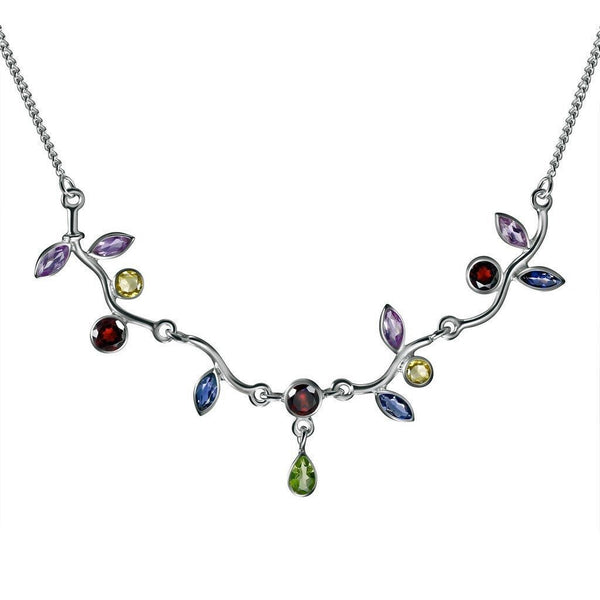 Peridot, Garnet, Amethyst, Citrine and Sterling Silver Leaf Necklace - Franki Baker Jewellery