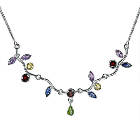 Peridot, Garnet, Amethyst, Citrine and Sterling Silver Leaf Necklace - Franki Baker Jewellery