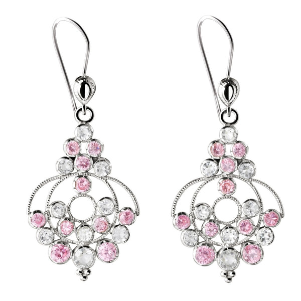 Pink and White Simulated Diamond Chandelier Silver Earrings - Franki Baker Jewellery