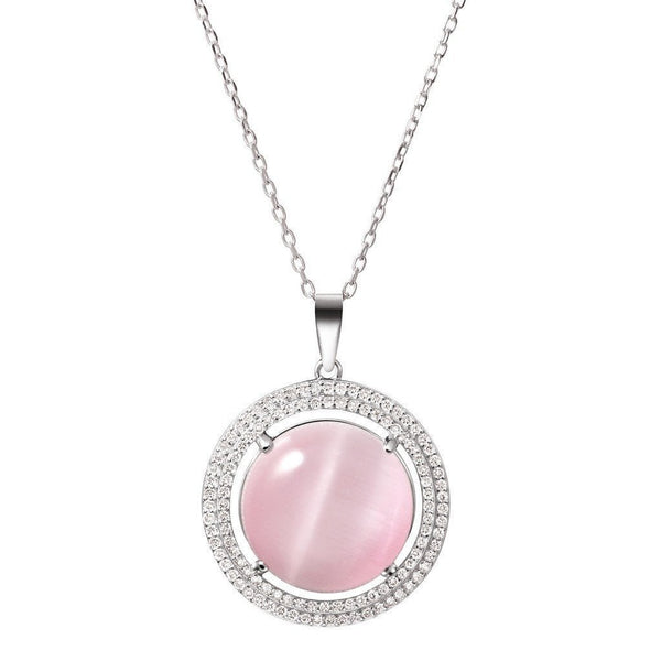 Pink Cat's Eye and Crystal Sterling Silver Pendant & Chain Necklace - Franki Baker Jewellery