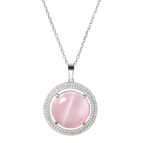 Pink Cat's Eye and Crystal Sterling Silver Pendant & Chain Necklace - Franki Baker Jewellery