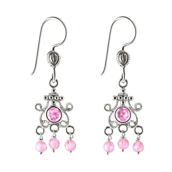 Pink Cubic Zirconia Chandelier and Sterling Silver Drop Earrings - Franki Baker Jewellery