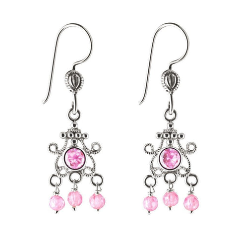 Pink Cubic Zirconia Chandelier and Sterling Silver Drop Earrings - Franki Baker Jewellery