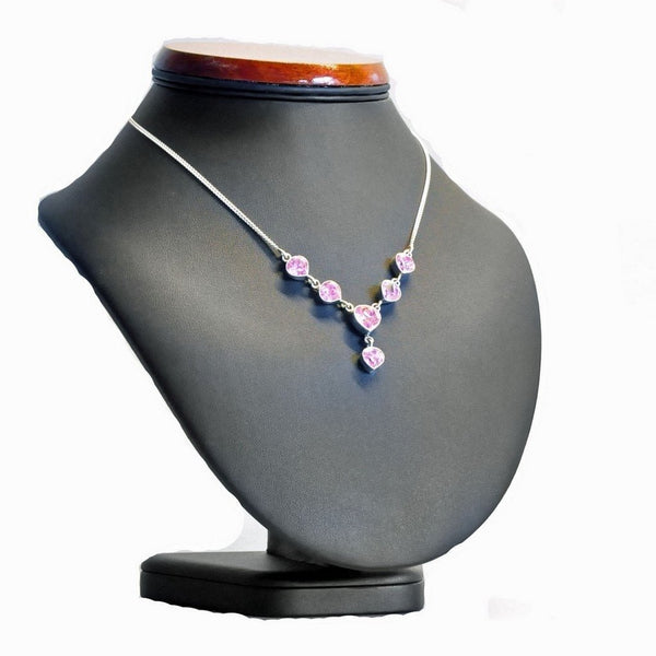 Pink Faceted Simulated Diamonds (CZ) on Sterling Silver Chain Necklace - Franki Baker Jewellery