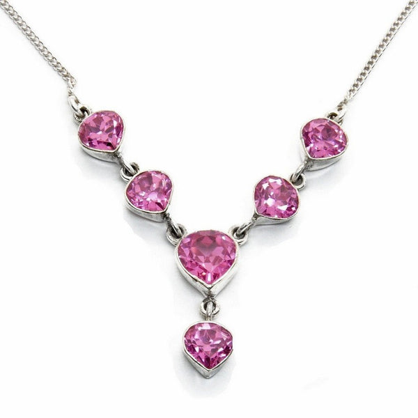 Pink Faceted Simulated Diamonds (CZ) on Sterling Silver Chain Necklace - Franki Baker Jewellery