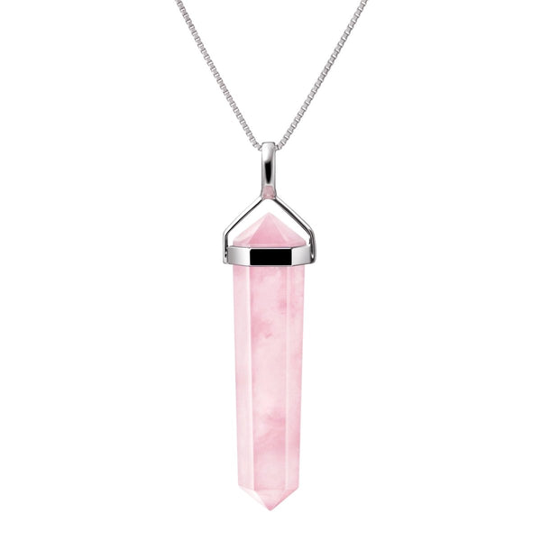 Pink Kunzite Gemstone Double Point Pendant Necklace on Sterling Silver Chain: Length: 45cm - Franki Baker Jewellery