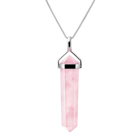 Pink Kunzite Gemstone Double Point Pendant Necklace on Sterling Silver Chain: Length: 45cm - Franki Baker Jewellery