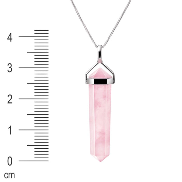 Pink Kunzite Gemstone Double Point Pendant Necklace on Sterling Silver Chain. Chain length: 50 cm