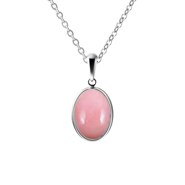 Pink Opal Oval Gemstone Pendant Necklace on Sterling Silver
