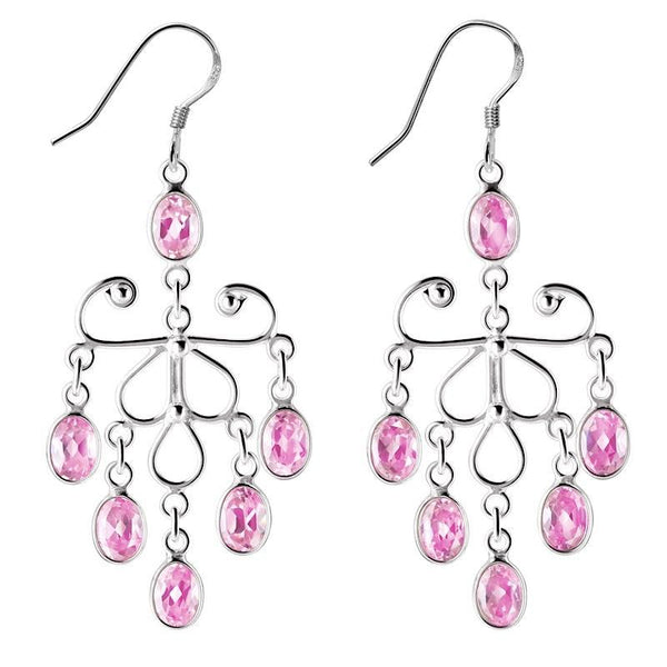 Pink Simulated Diamond (Cubic Zirconia) and Silver Chandelier Drop Earrings - Franki Baker Jewellery