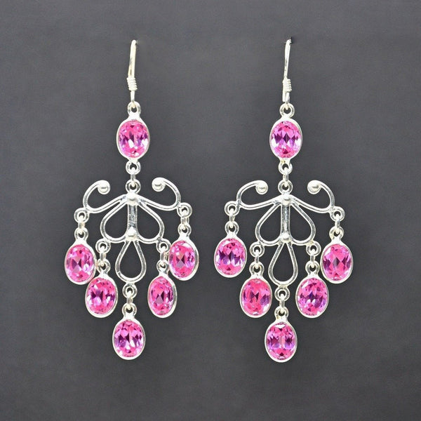 Pink Simulated Diamond (Cubic Zirconia) and Silver Chandelier Drop Earrings - Franki Baker Jewellery