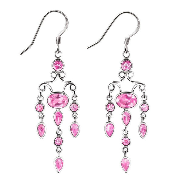 Pink Simulated Diamond Cubic Zirconia Silver Chandelier Earrings - Franki Baker Jewellery