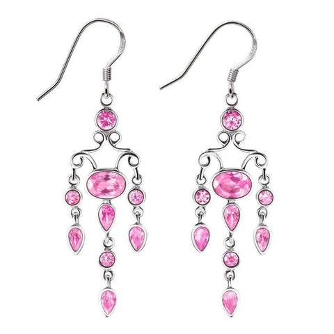 Pink Simulated Diamond Cubic Zirconia Silver Chandelier Earrings - Franki Baker Jewellery