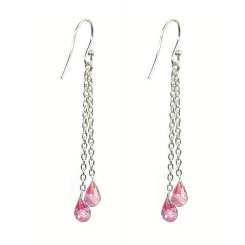 Pink Simulated Diamond Cubic Zirconia Silver Drop Earrings - Franki Baker Jewellery