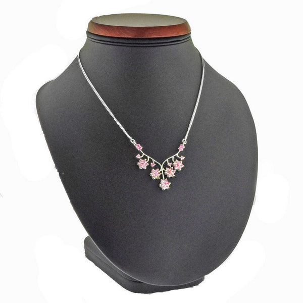 Pink Simulated Diamond CZ and Silver Flower Necklace on Silver Chain - Franki Baker Jewellery
