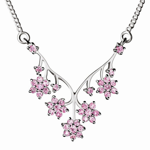 Pink Simulated Diamond CZ and Silver Flower Necklace on Silver Chain - Franki Baker Jewellery