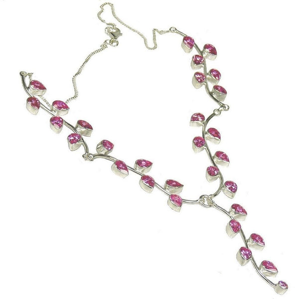 Pink Simulated Diamond CZ and Sterling Silver Vine Leaf Necklace - Franki Baker Jewellery
