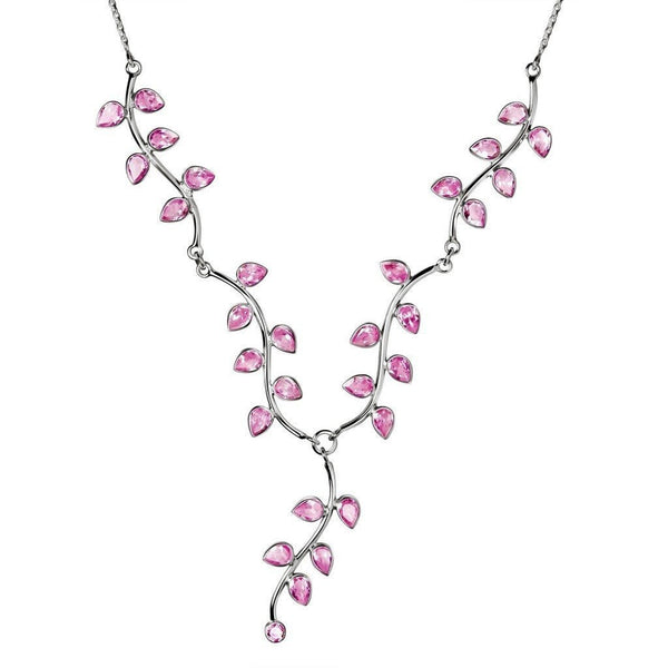 Pink Simulated Diamond CZ and Sterling Silver Vine Leaf Necklace - Franki Baker Jewellery