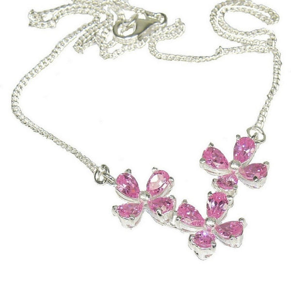 Pink Simulated Diamond CZ Flower Necklace on Sterling Silver Chain - Franki Baker Jewellery