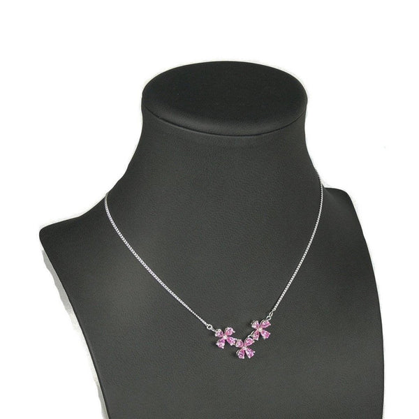 Pink Simulated Diamond CZ Flower Necklace on Sterling Silver Chain - Franki Baker Jewellery