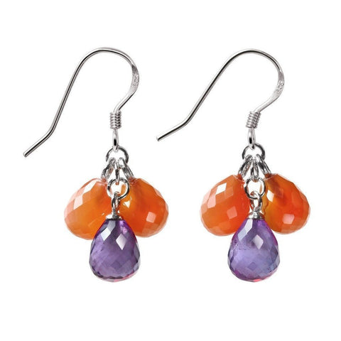 Pretty Amethyst , Carnelian and Sterling Silver Pear Drop Earrings - Franki Baker Jewellery