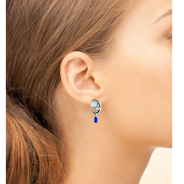 Pretty Chalcedony Drop Earrings in Shades of Blue on Sterling Silver