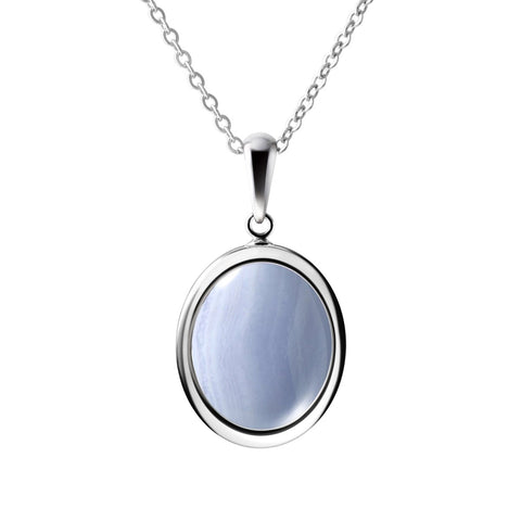 Pertty Dainty Blue Lace Agate Pendant Necklace & 925 Sterling Silver. Length: 50cm - Franki Baker Jewellery