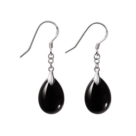 Pretty Dainty Natural Black Agate Drop Sterling Silver Earrings - Franki Baker Jewellery