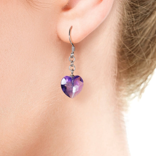 Pretty facetted Amethyst heart shaped dangle earrings - Franki Baker Jewellery