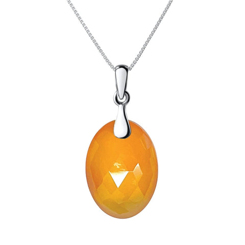 Pretty Facetted Oval Shaped Natural Carnelian Gemstone Pendant on a Sterling Silver Chain. Chain: 50cm