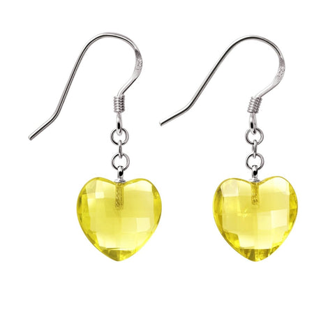Pretty Lemon Quartz Heart and Stirling Silver Earrings - Franki Baker Jewellery